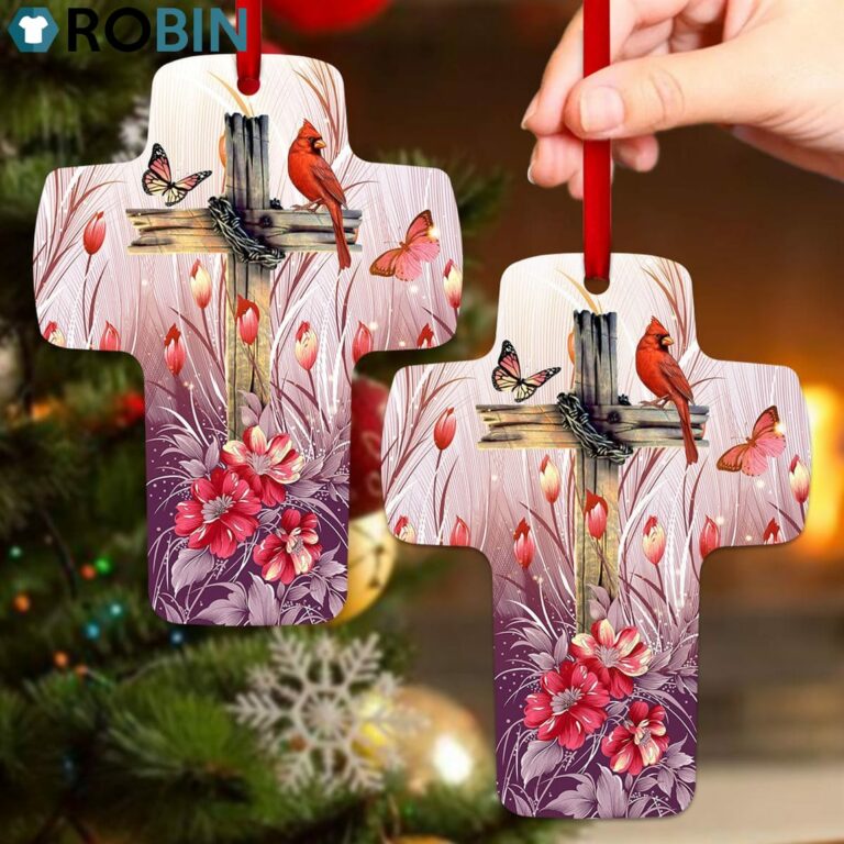 Jesuspirit Flower And Cardinal Cross Ornament Faithful Gift For Christian People