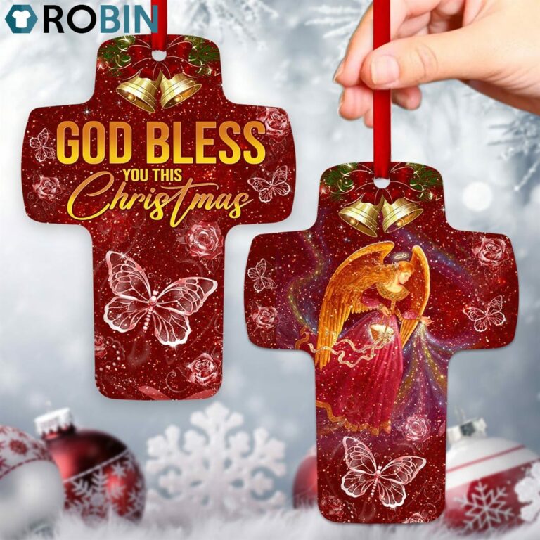 Jesuspirit God Bless You This Christmas Rose And Butterfly Red Cross Ornament