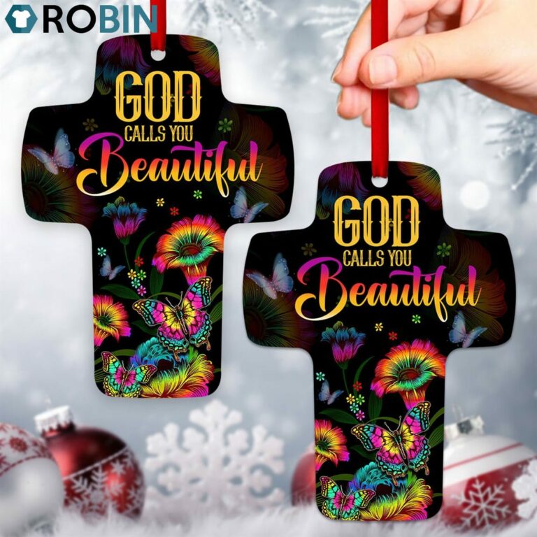 Jesuspirit God Calls You Beautiful Colorful Cross Ornament Flower And Butterfly