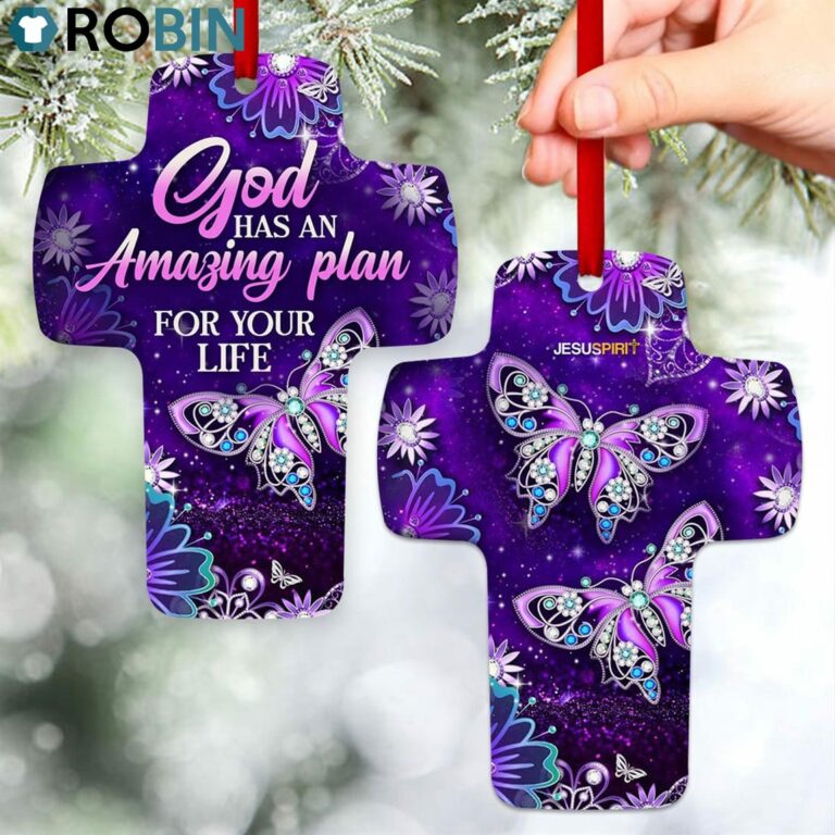 Jesuspirit God Has An Amazing Plan For Your Life Flower And Butterfly Purple Cross Ornament