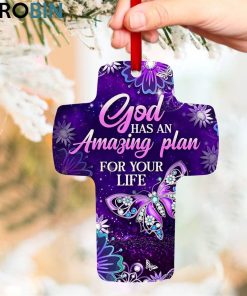 Jesuspirit God Has An Amazing Plan For Your Life Flower And Butterfly Purple Cross Ornament