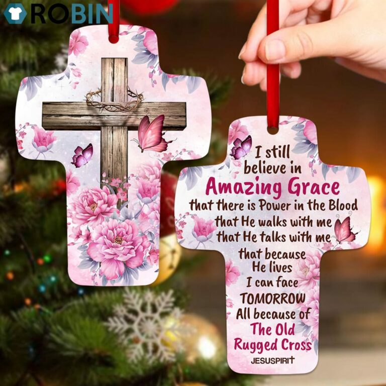 Jesuspirit I Still Believe In Amazing Grace Peony And Butterfly Cross Ornament
