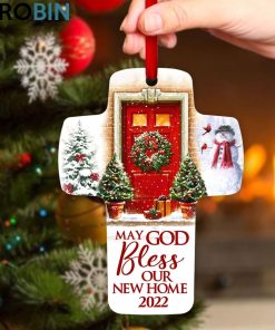Jesuspirit May God Bless Our New Home 2022 Christmas Cross Ornament Decoration Gift For Christian Family