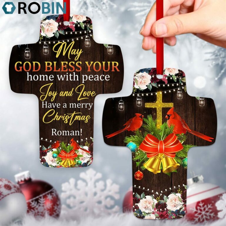 Jesuspirit May God Bless Your Home With Peace, Joy And Love Cross Christmas Ornament Rose And Cardinal