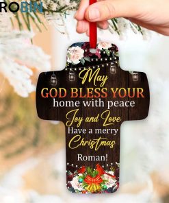 Jesuspirit May God Bless Your Home With Peace, Joy And Love Cross Christmas Ornament Rose And Cardinal