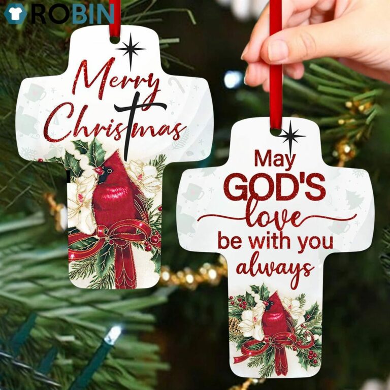 Jesuspirit May God’s Love Be With You Always Flower And Cardinal Cross Ornament