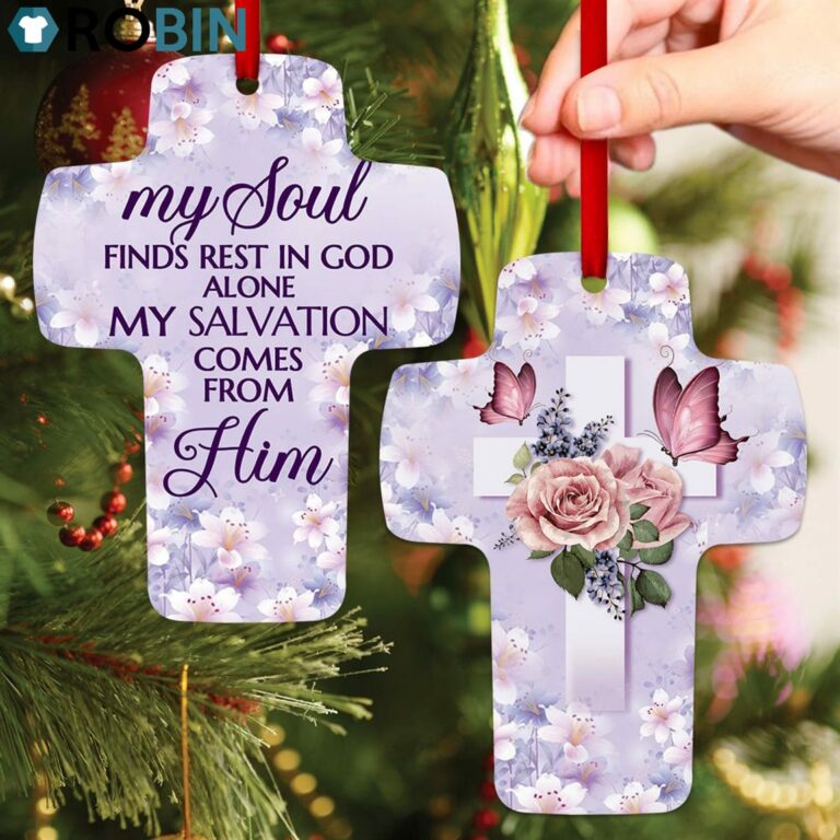 Jesuspirit My Soul Finds Rest In God Rose & Butterfly Cross Ornament
