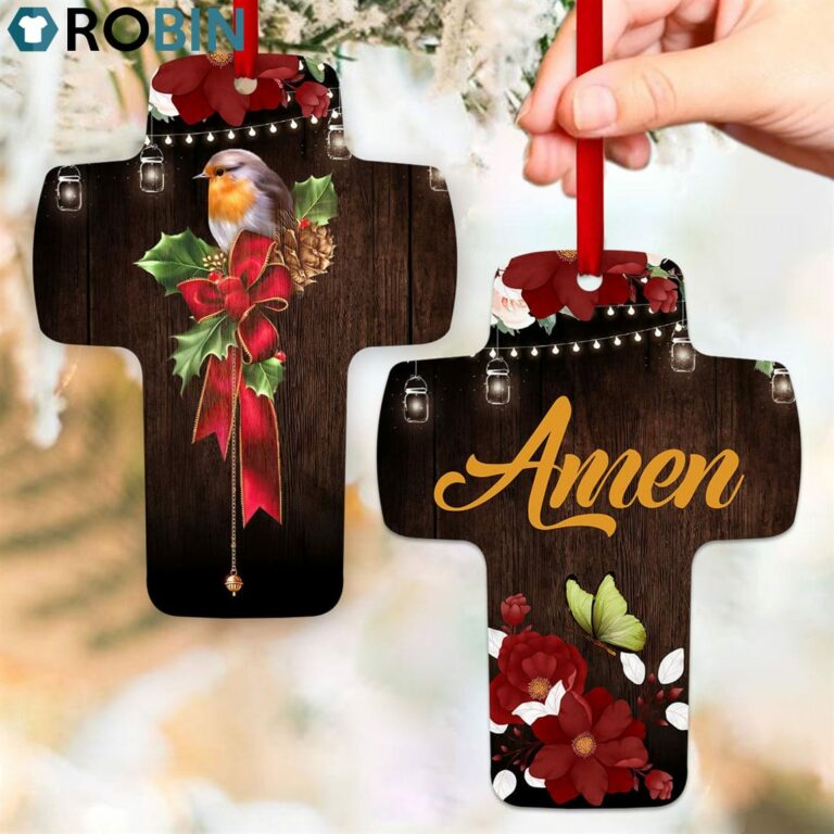 Jesuspirit Robin Redbreast And Flower Faithful Gift For Christian Friends Cross Ornament