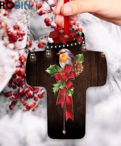 Jesuspirit Robin Redbreast And Flower Faithful Gift For Christian Friends Cross Ornament