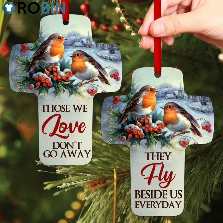 Jesuspirit Those We Love Don’t Go Away Mistletoe And Robin Redbreast Cross Ornament