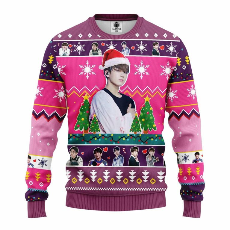 Jungkook Bts Ugly Christmas Sweatshirt Pink-