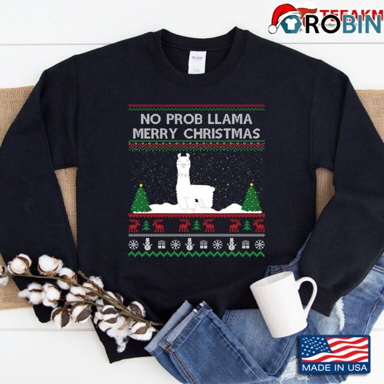 Llama Ugly Christmas Sweatshirt Cute Llama Santa Christmas Gift Sweatshirt