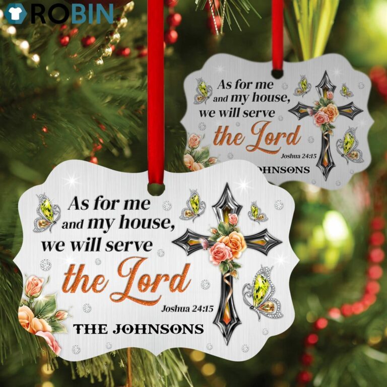 Lovely Pesonalized Floral Cross With Butterfly Ornament – We Will Serve The Lord