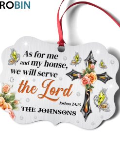Lovely Pesonalized Floral Cross With Butterfly Ornament – We Will Serve The Lord