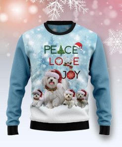 Maltese Peace Love Joy Ugly Christmas Sweatshirt, Sweater