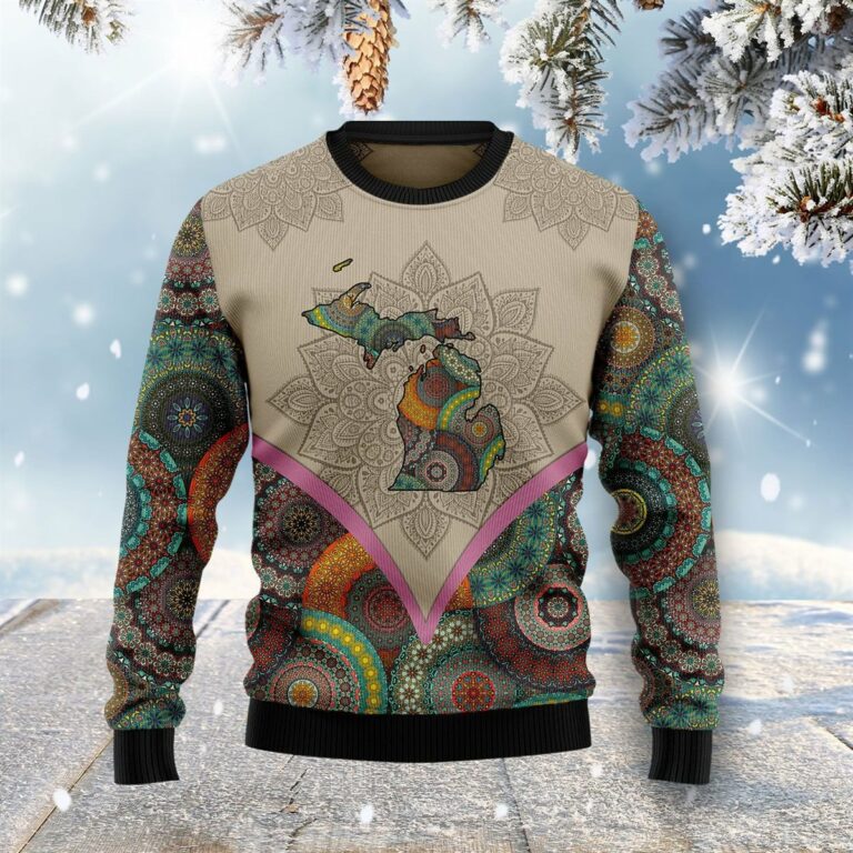 Mandala Michigan Home Ugly Christmas Sweatshirt, Sweater