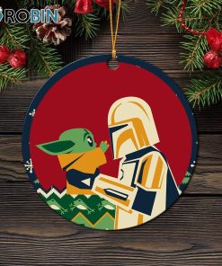Mandalorian Holding Baby Yoda Circle Ornament – Christmas Decorations Mandalorian Holding Baby Yoda Circle Ornament – Christmas Decorations