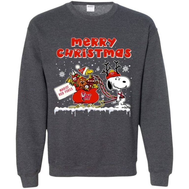 Marist Red Foxes Ugly Christmas Sweaters Merry Christmas Snoopy With Sleigh Sweatshirt