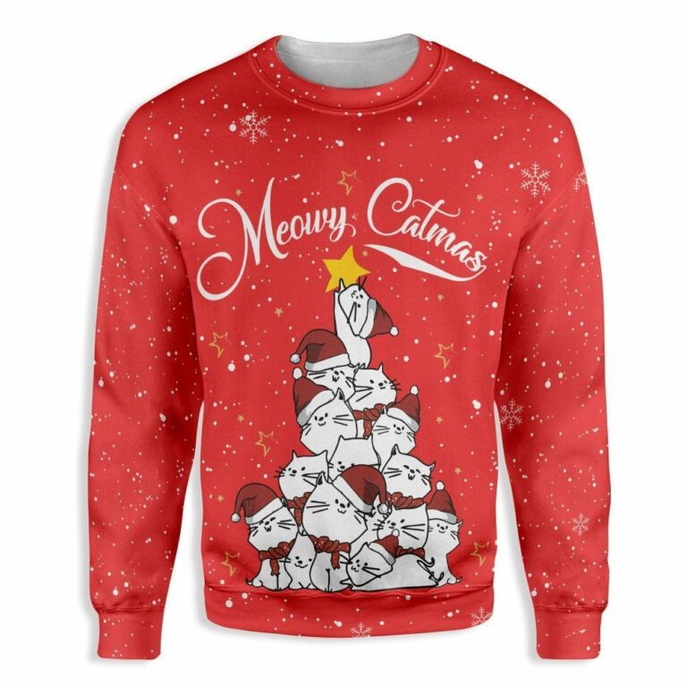Meowy Catmas Christmas Tree Ugly Christmas Sweatshirt, Sweater