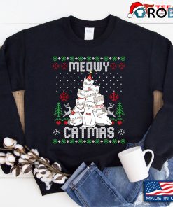 Meowy Catmas Ugly Christmas Sweatshirt Funny Xmas Tree Cat Gift Sweatshirt