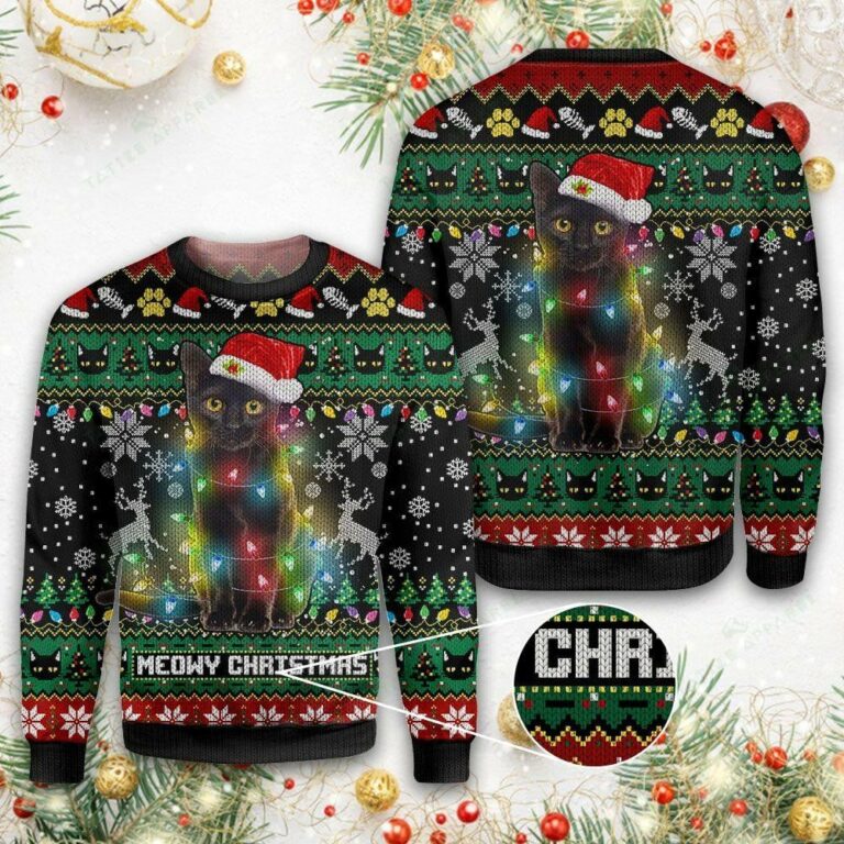 Meowy Christmas Cat Christmas Ugly Sweatshirt, Sweater