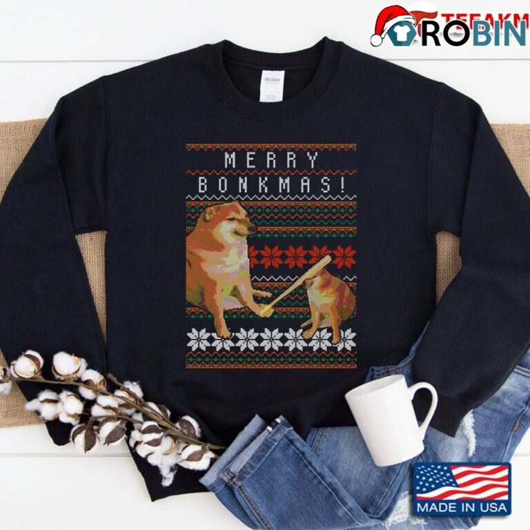 Merry Bonkmas Cheems Doge Bonk Meme Ugly Christmas Sweatshirt