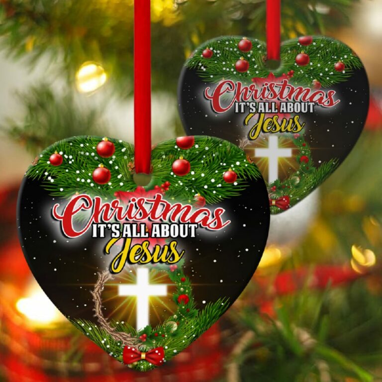 Merry Christmas Cross Christian Heart Ornament