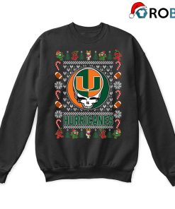 Miami Hurricanes X Grateful Dead Christmas Ugly Sweatshirt Miami Hurricanes X Grateful Dead Christmas Ugly Sweatshirt