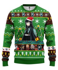 muichiro tokito christmas demon slayer anime ugly christmas sweater green 1 rfpcJ