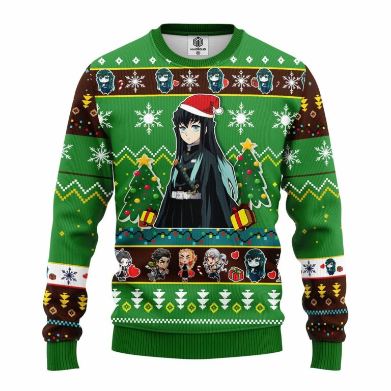 Muichiro Tokito Christmas Demon Slayer Anime Ugly Christmas Sweater Green