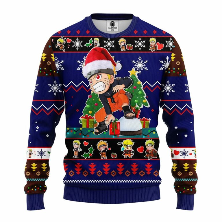 Naruto Kid Ugly Christmas Sweatshirt Brown Blue