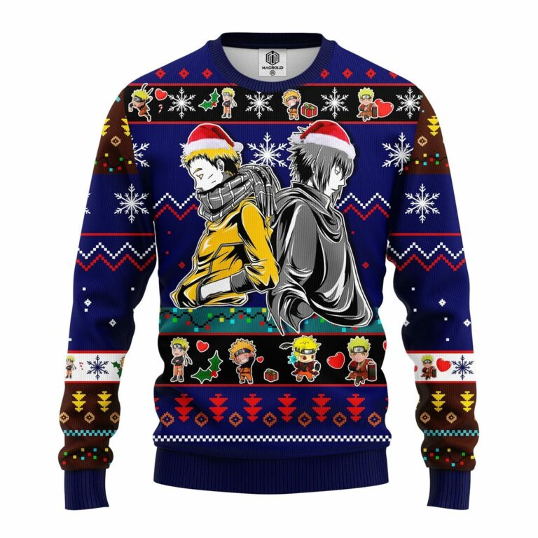 Naruto Sasuke Ugly Christmas Sweater Blue