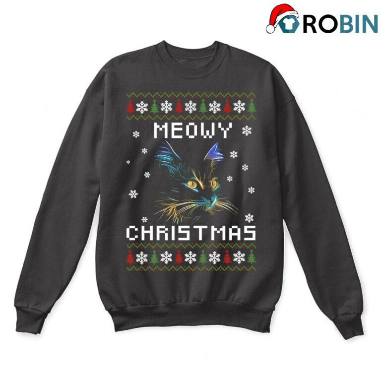 Neon Lights Cat Meowy Christmas Ugly Sweatshirt