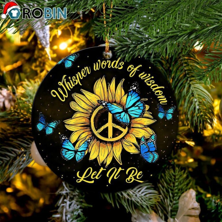 New Let It Be Hippie Butterfly Blue Circle Ornament – Christmas Decorations