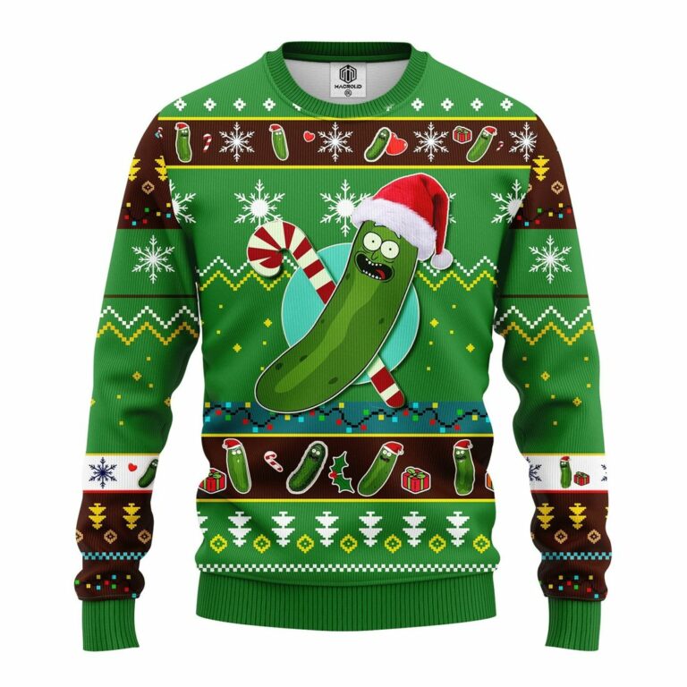 Pickle Rick Rick And Morty Ugly Christmas Sweatshirt Green 2