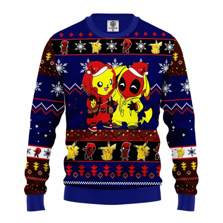 Pikachu Deadpool Christmas Sweater Blue