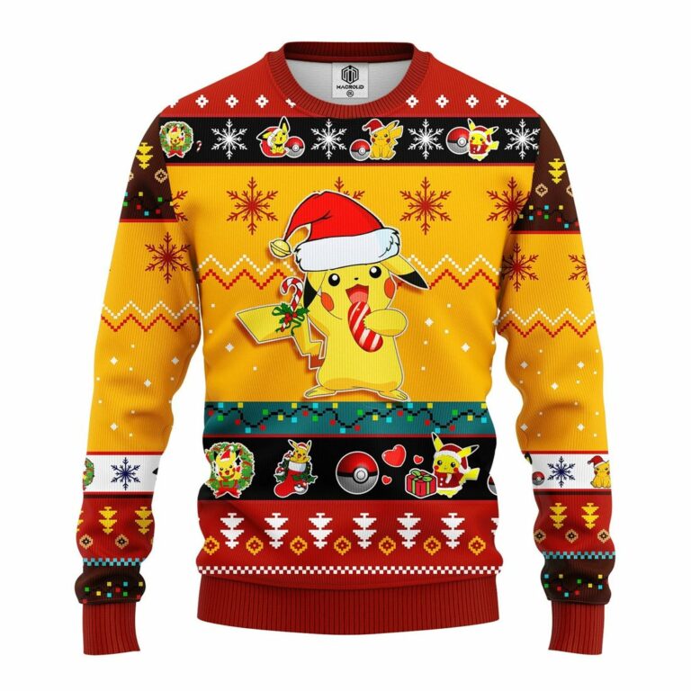 Pikachu Pokemon Ugly Christmas Sweatshirt Yellow 3