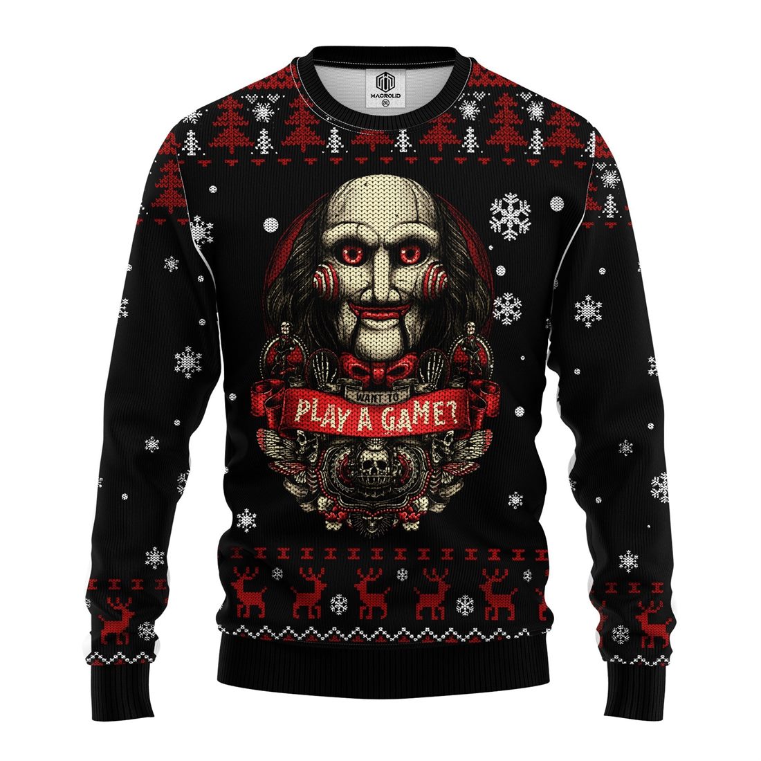 Play A Game Horror Movie Saw Ugly Christmas Sweater Robinplacefabrics