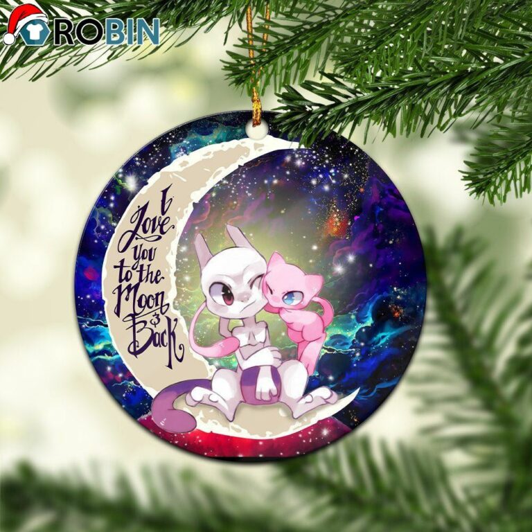 Pokemon Couple Mew Mewtwo Love You To The Moon Galaxy Circle Ornament – Christmas Decorations