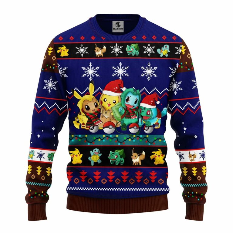 Pokemon Cute Noel Mc Ugly Christmas Sweater Blue