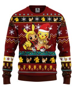 pokemon cute noel mc ugly christmas sweatshirt brown red 1 iNcpu