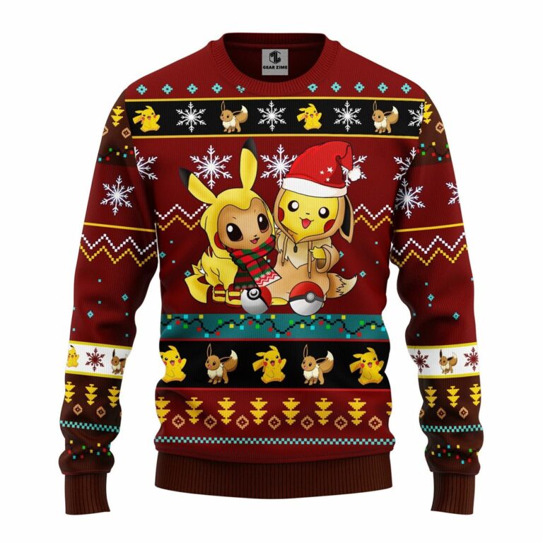 Pokemon Cute Noel Mc Ugly Christmas Sweatshirt Brown Red