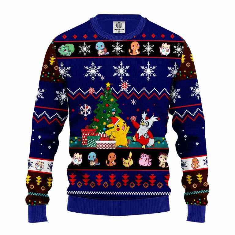 Pokemon Ugly Christmas Sweatshirt Tree Blue 2