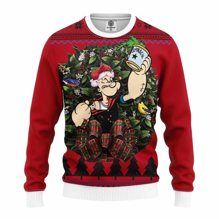 Popeye Holding Spinach Can Noel Mc Ugly Christmas Sweater