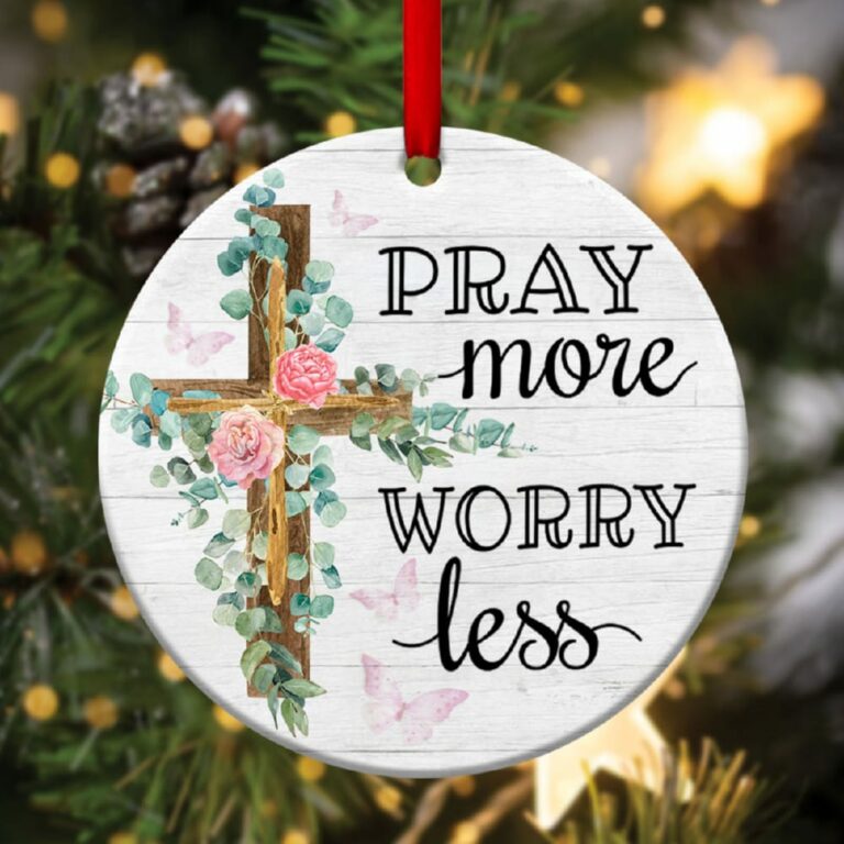Pray More, Worry Less Unique Cross Circle Ornament