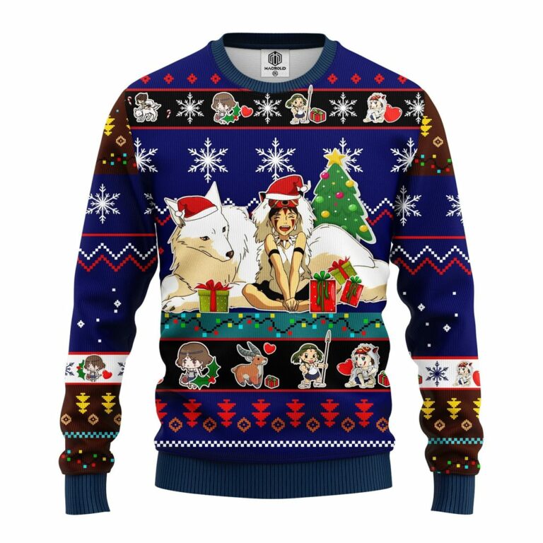 Princess Mononoke Ugly Christmas Sweatshirt Blue