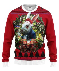 Rabbit Wearing Coat Alice In Wonderland Noel Mc Ugly Christmas Sweater