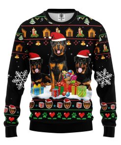 rottweiler 2 ugly christmas sweatshirt 1 TdQd6