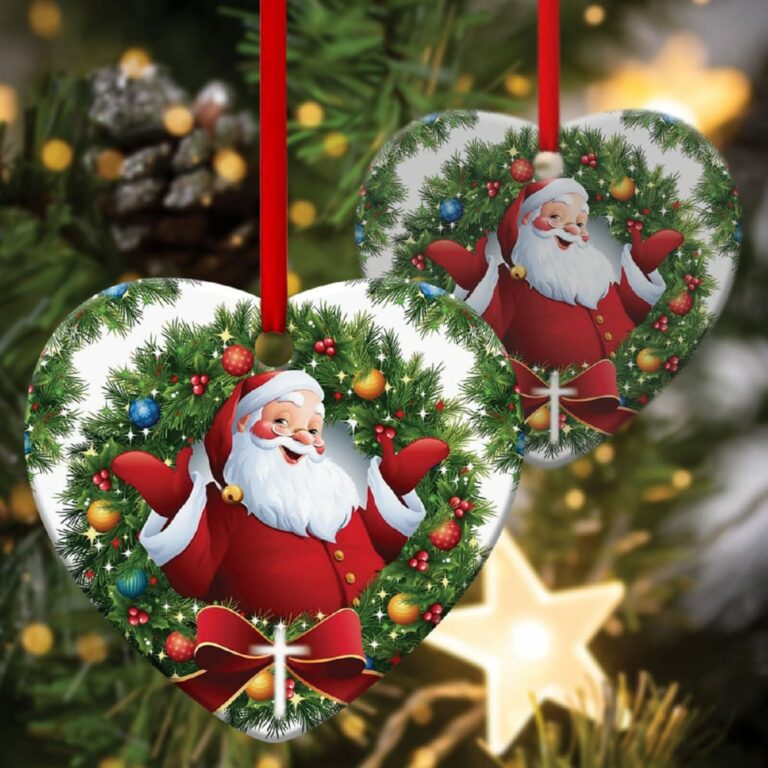 Santa Claus Is Coming Christian Wreath Heart Ornament