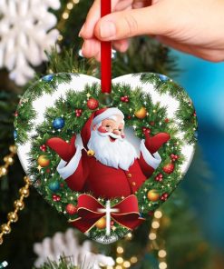 Santa Claus Is Coming Christian Wreath Heart Ornament Santa Claus Is Coming Christian Wreath Heart Ornament